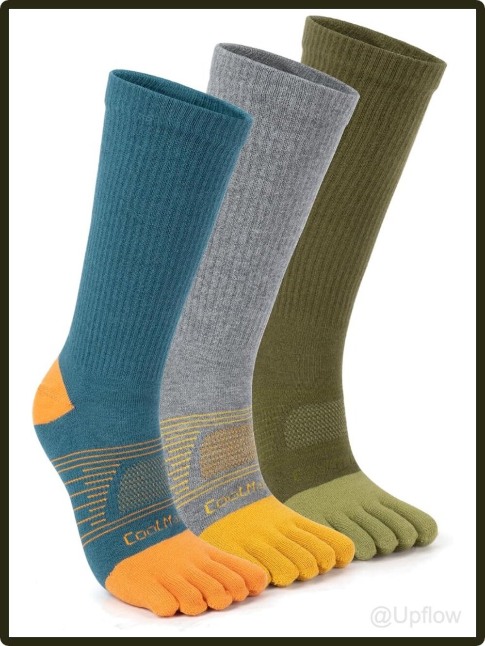 Men's Five Toe Socks Coolmax Running Athletic Hiking Crew Breathable 3 Pairs